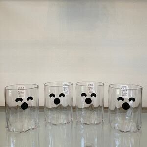 GOBLIN & GHOUL Set of 4 Clear Acrylic Ghost Glasses 4.5in Spooky Halloween New